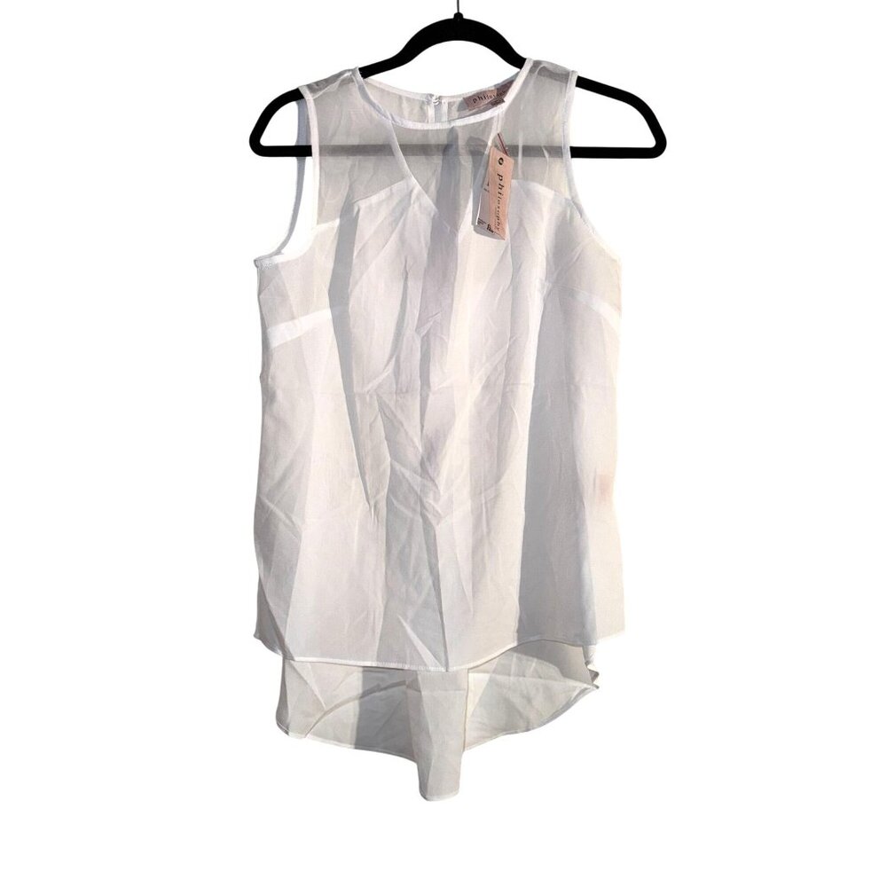 Philosophy Republic Clothing Sheer White Sleeveless Blouse S 100% Polyester Wome